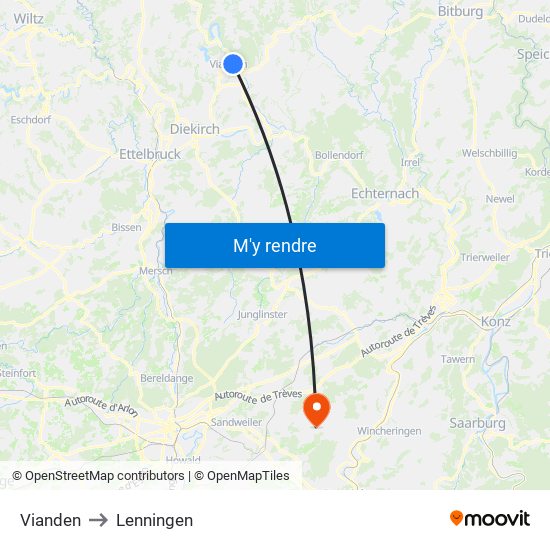 Vianden to Lenningen map