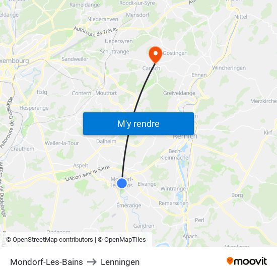 Mondorf-Les-Bains to Lenningen map