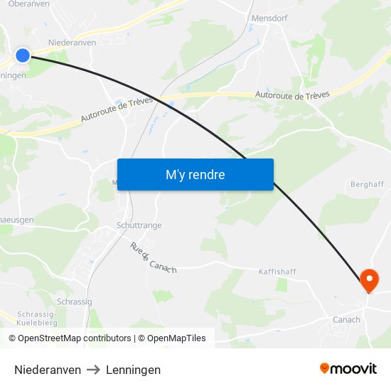 Niederanven to Lenningen map