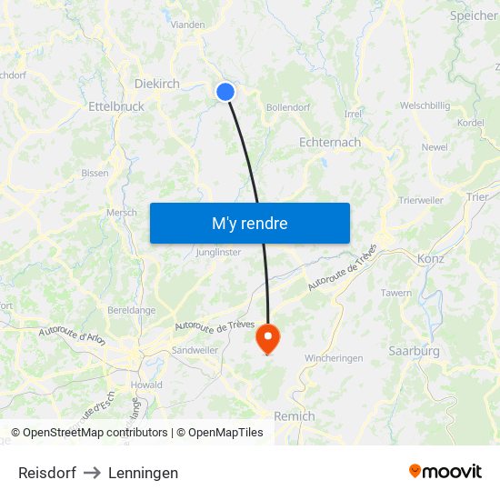 Reisdorf to Lenningen map