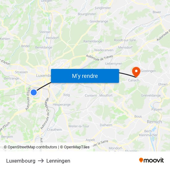 Luxembourg to Lenningen map