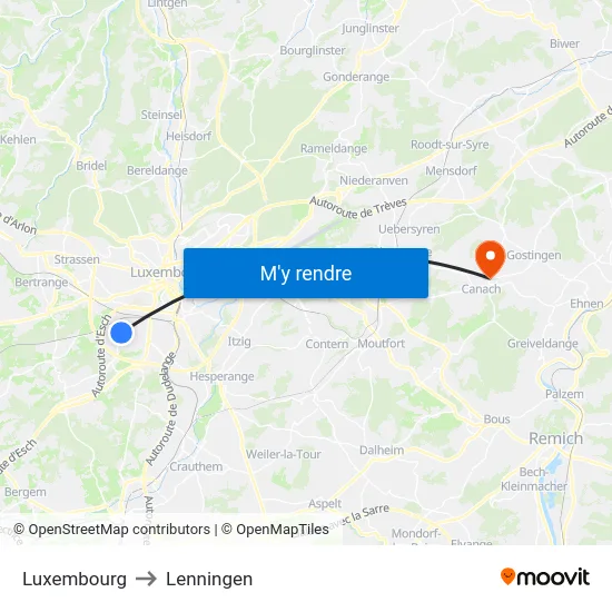 Luxembourg to Lenningen map