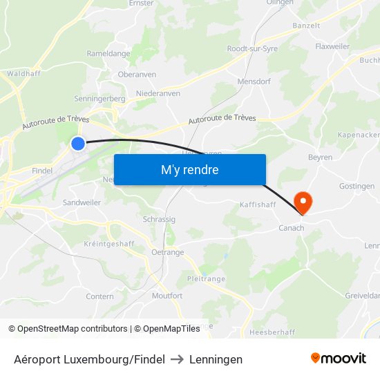 Aéroport Luxembourg/Findel to Lenningen map