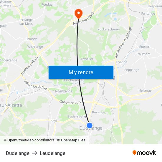 Dudelange to Leudelange map