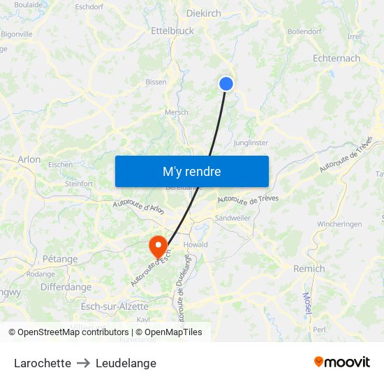 Larochette to Leudelange map