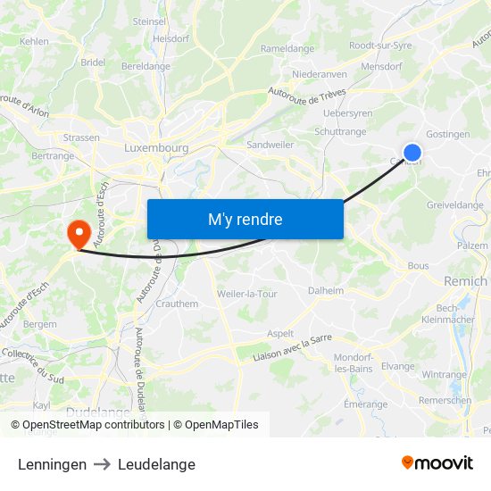 Lenningen to Leudelange map