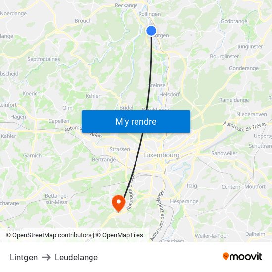 Lintgen to Leudelange map