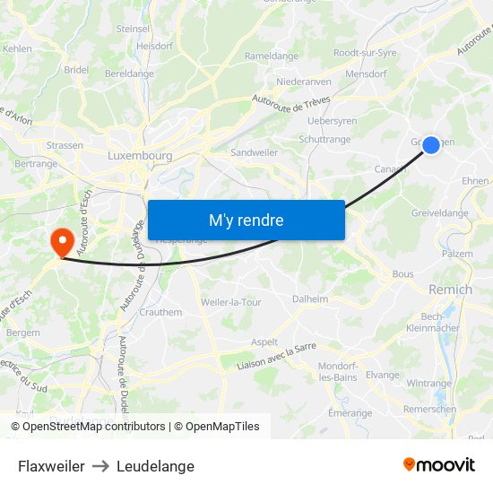 Flaxweiler to Leudelange map