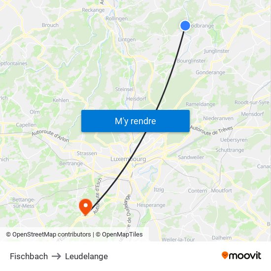 Fischbach to Leudelange map
