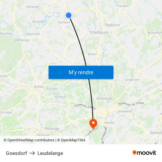 Goesdorf to Leudelange map