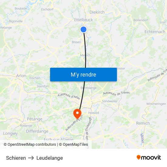 Schieren to Leudelange map