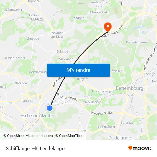 Schifflange to Leudelange map