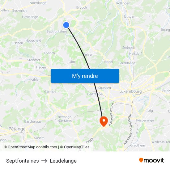 Septfontaines to Leudelange map