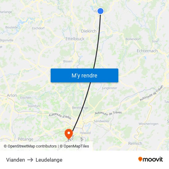 Vianden to Leudelange map