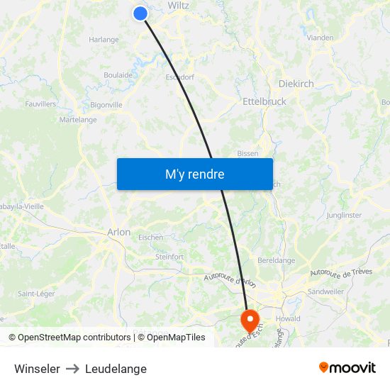 Winseler to Leudelange map