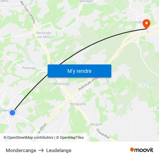 Mondercange to Leudelange map