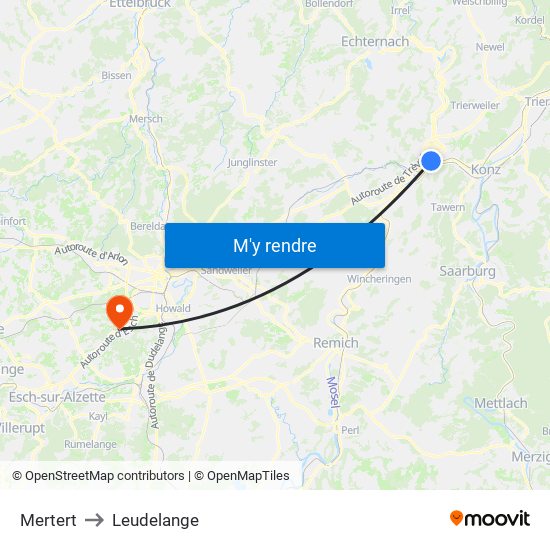 Mertert to Leudelange map