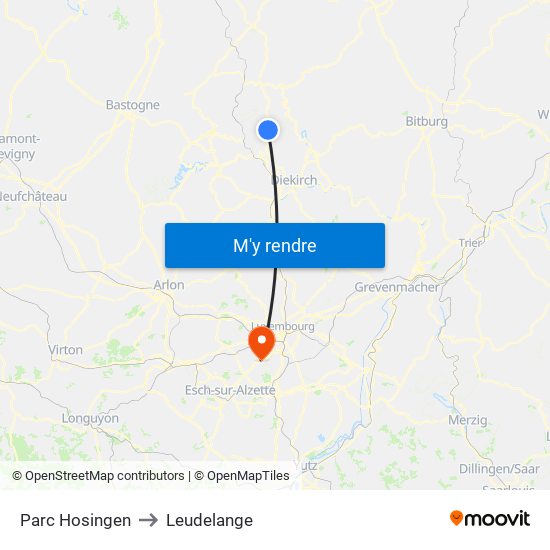 Parc Hosingen to Leudelange map