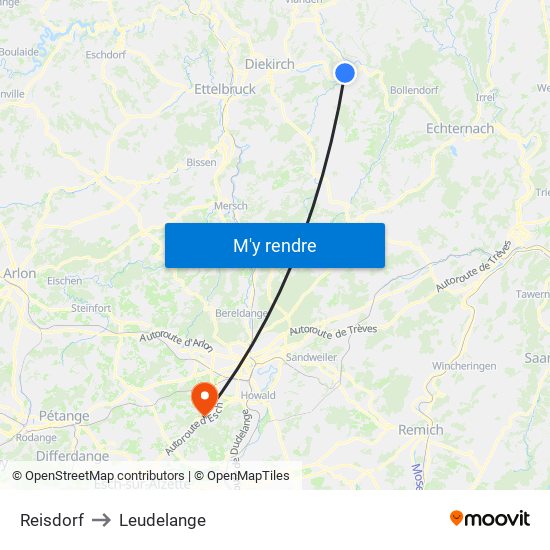 Reisdorf to Leudelange map