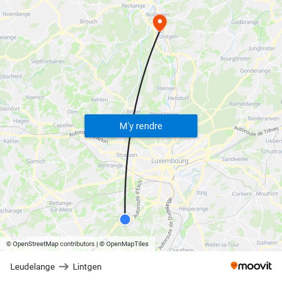 Leudelange to Lintgen map