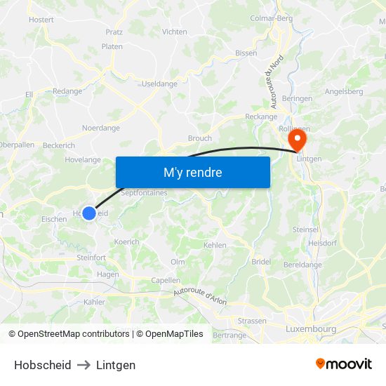 Hobscheid to Lintgen map
