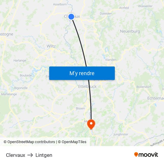 Clervaux to Lintgen map