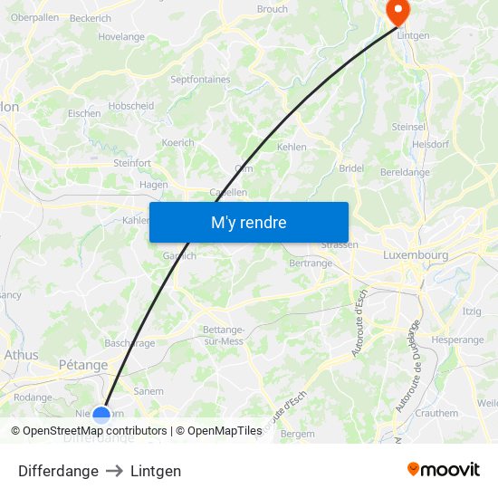 Differdange to Lintgen map