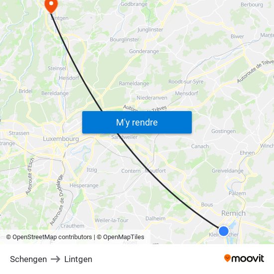 Schengen to Lintgen map