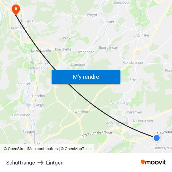 Schuttrange to Lintgen map