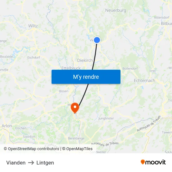 Vianden to Lintgen map