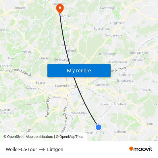 Weiler-La-Tour to Lintgen map