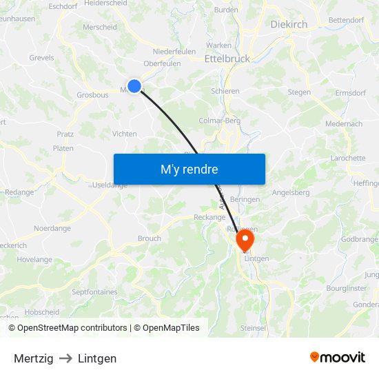 Mertzig to Lintgen map