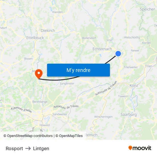 Rosport to Lintgen map