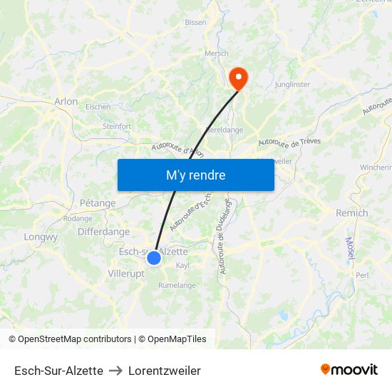 Esch-Sur-Alzette to Lorentzweiler map