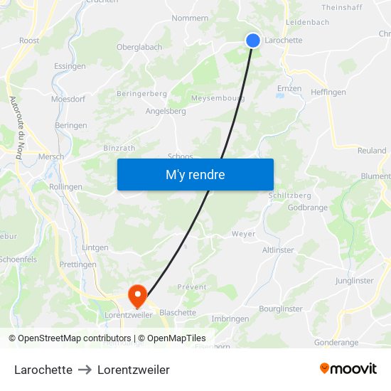 Larochette to Lorentzweiler map
