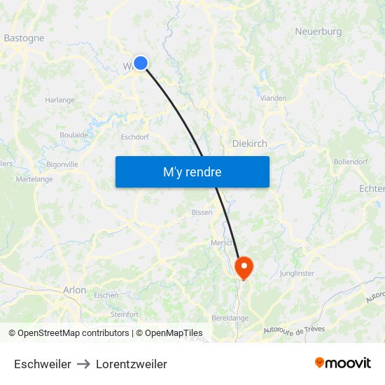 Eschweiler to Lorentzweiler map