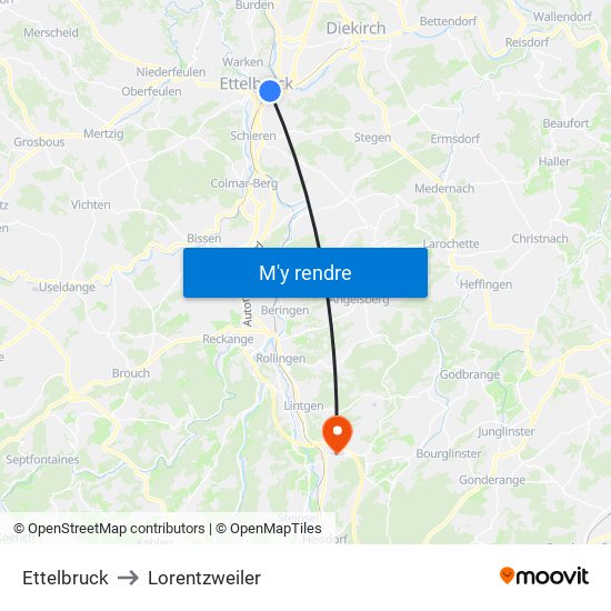 Ettelbruck to Lorentzweiler map