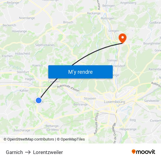 Garnich to Lorentzweiler map