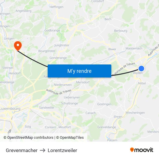 Grevenmacher to Lorentzweiler map