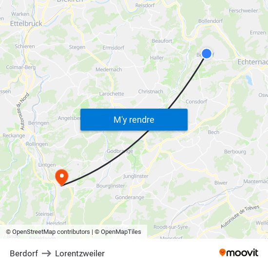 Berdorf to Lorentzweiler map