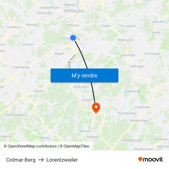 Colmar-Berg to Lorentzweiler map