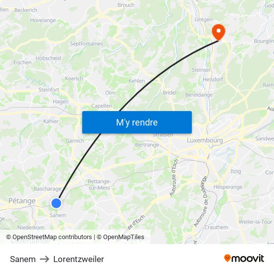 Sanem to Lorentzweiler map