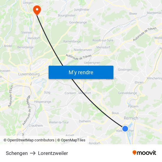 Schengen to Lorentzweiler map