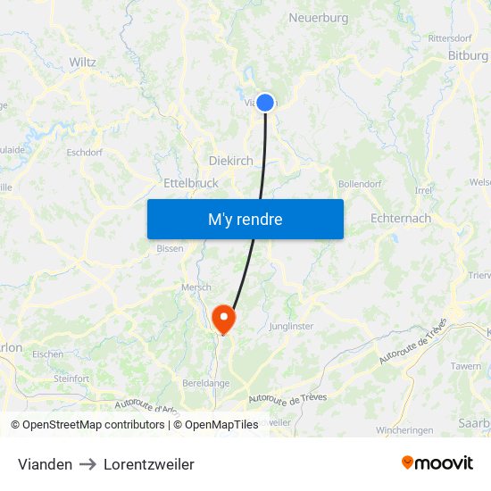Vianden to Lorentzweiler map