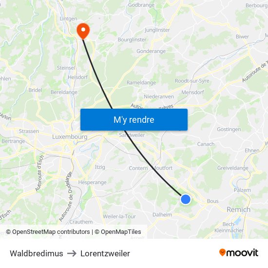 Waldbredimus to Lorentzweiler map