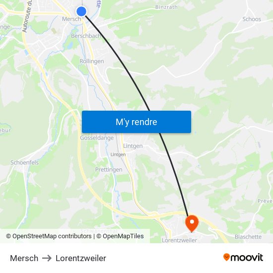 Mersch to Lorentzweiler map