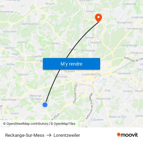 Reckange-Sur-Mess to Lorentzweiler map