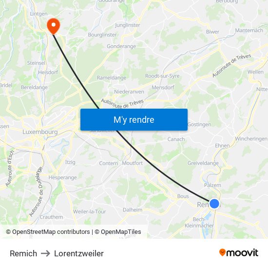 Remich to Lorentzweiler map