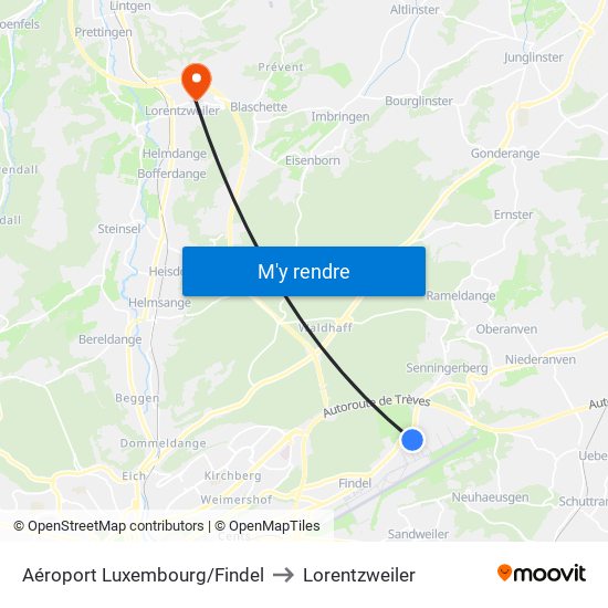 Aéroport Luxembourg/Findel to Lorentzweiler map