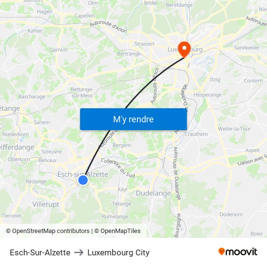 Esch-Sur-Alzette to Luxembourg City map